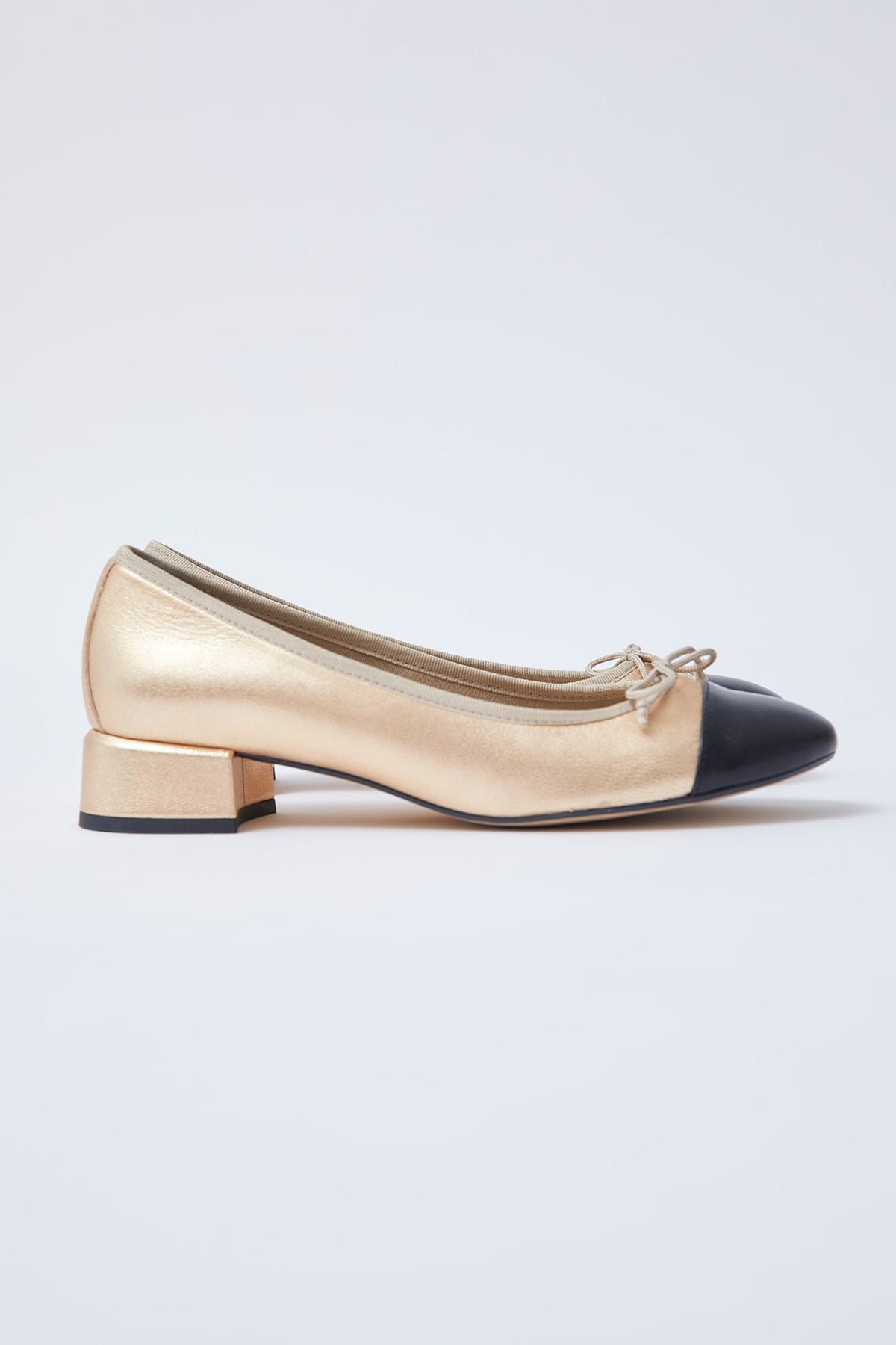 BAILARINA PIEL TACON DORADO/NEGRO